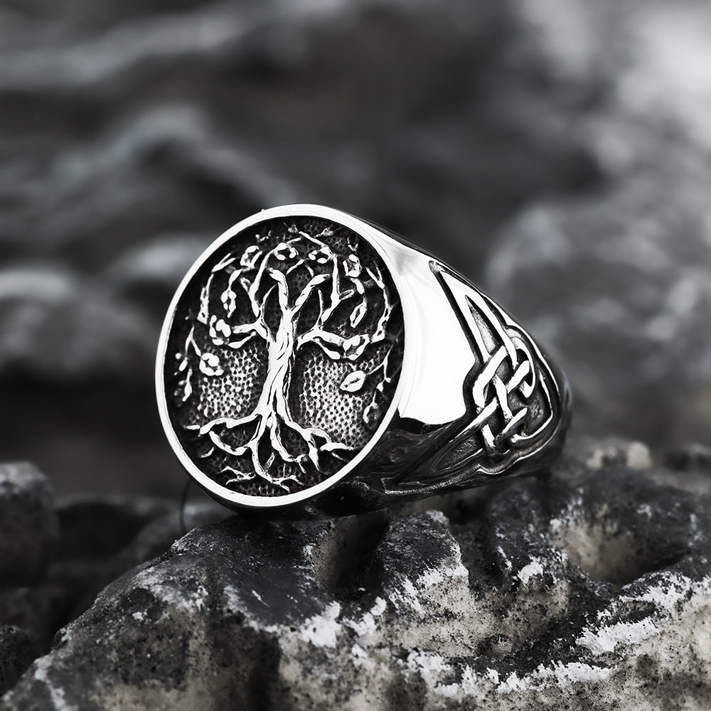 European and American Retro Stainless Steel Men's Ring Personalized Viking Tree of Life