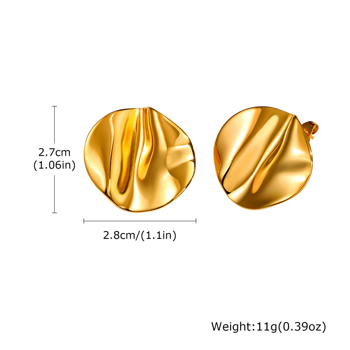 Sculptural Folded Metal Stud Earrings — Gold