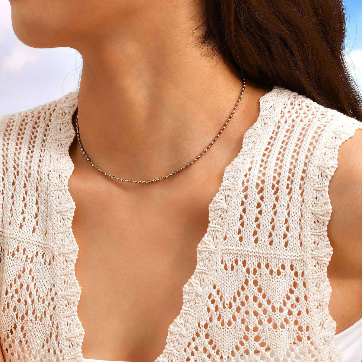 Stainless Steel Bead Necklace Ladies – Rugby Bead Chain Necklace Gold