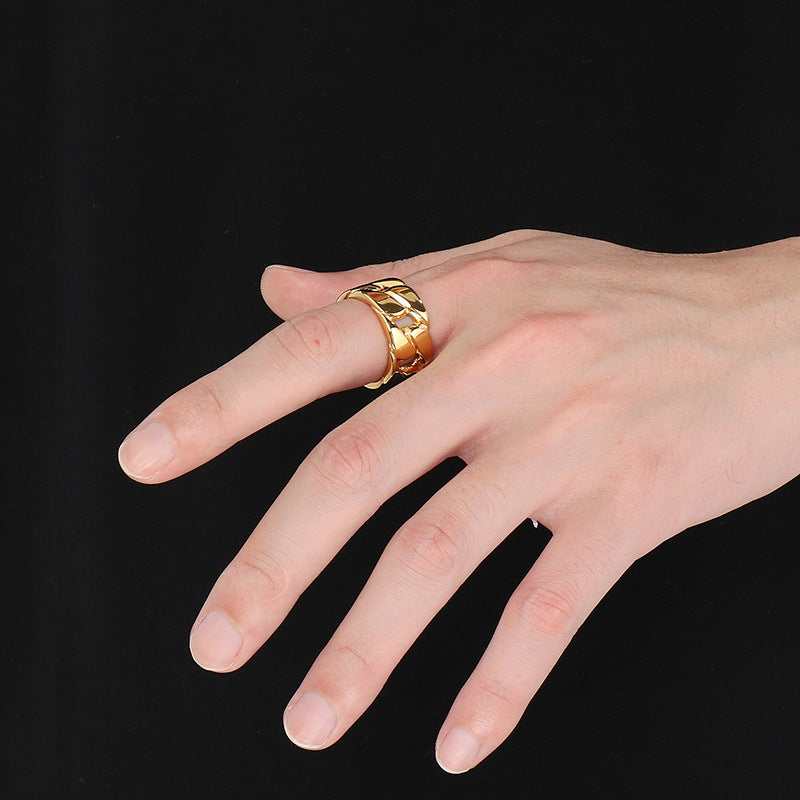 Planderful Men Stainless Steel Cuban Chain Ring Hollow