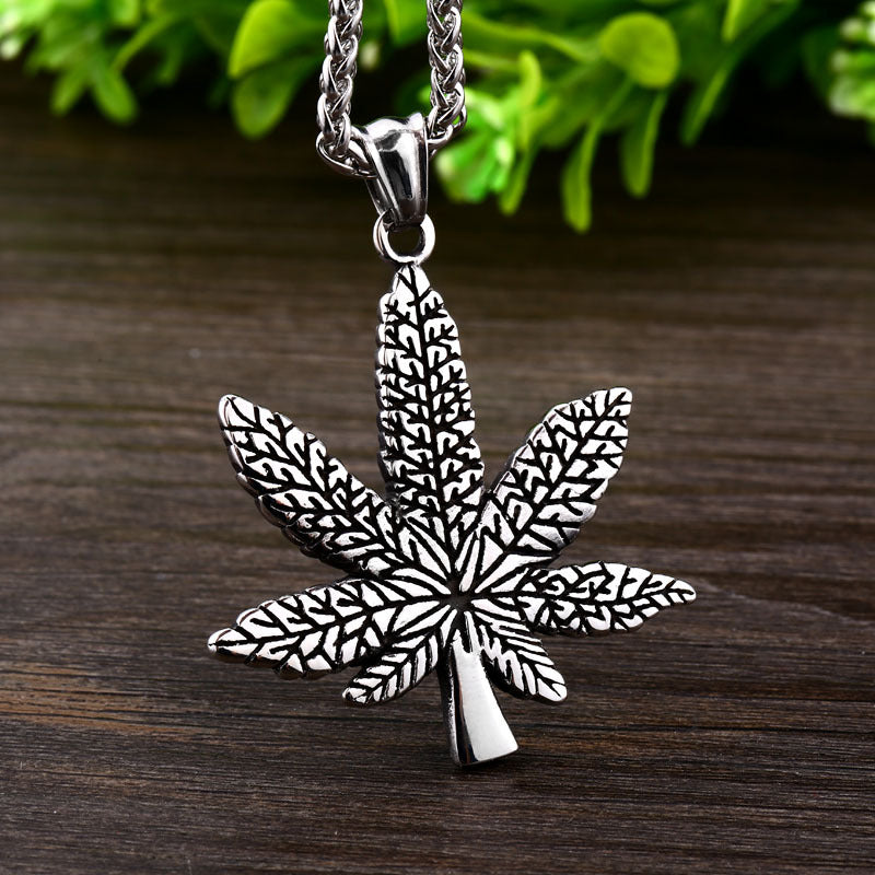 Customizable Retro Titanium Steel Maple Leaf Pendant Necklace for Men and Women - Korean Design