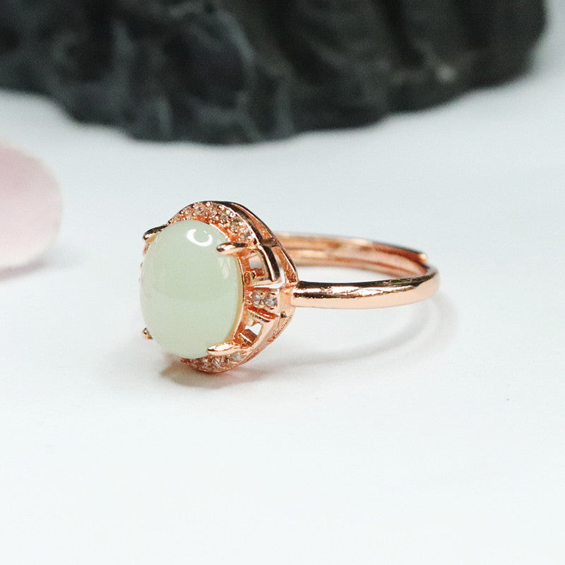 Jade Zircon Oval Ring with Sterling Silver Needle