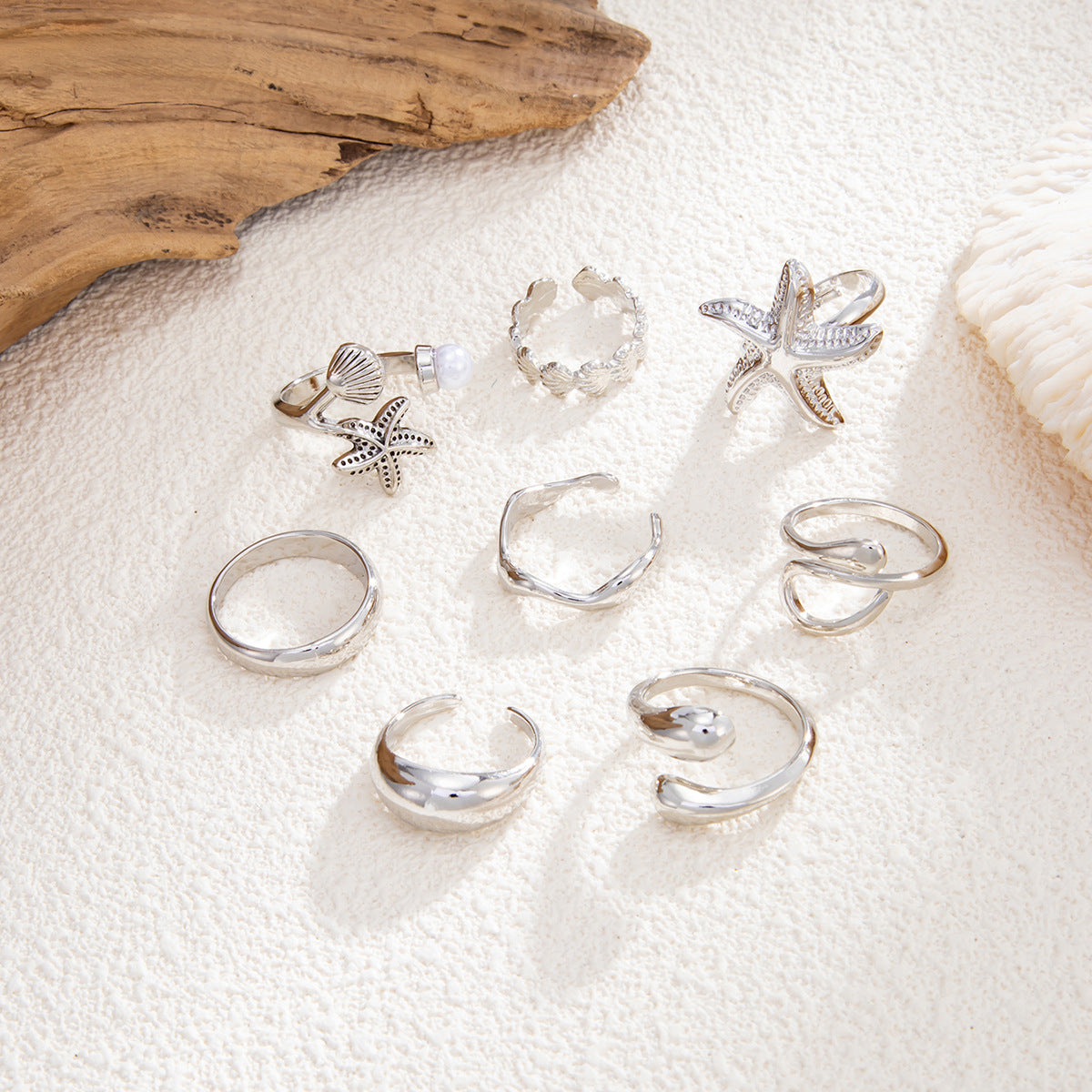 Planderful Vienna Verve Ocean Starfish Shell Ring For Women Irregular Glossy Statement Jewelry