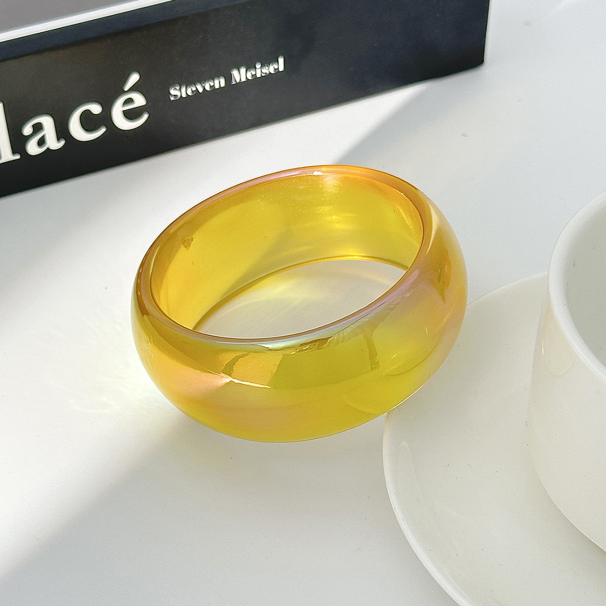 Planderful Vienna Verve Pearlescent Resin Bracelet for Trendsetters Wide Geometric Statement Jewelry