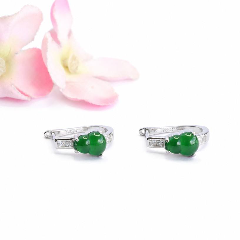 Jadeite Gourd 925 Silver Hook Earrings