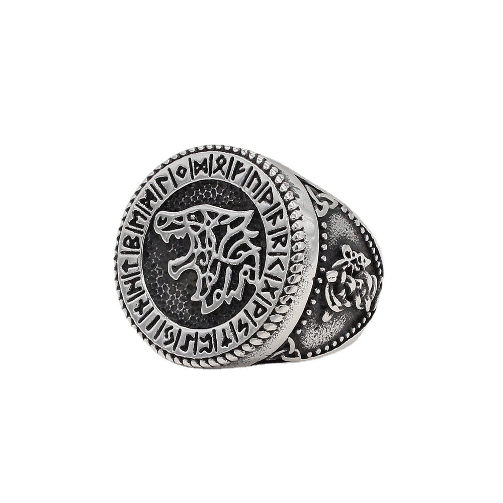 Retro European and American Icewolf Men's Titanium Steel Ring