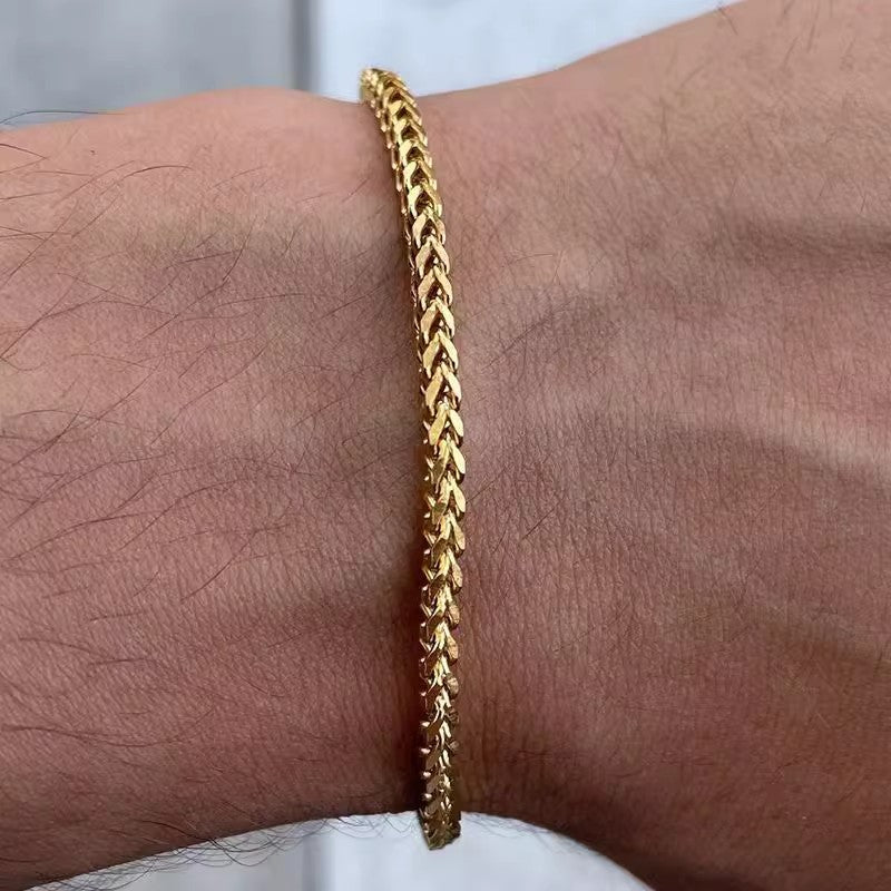 Planderful Jewelry Mens Gold Tone Steel Bracelet With Fox Tail Handmade Design