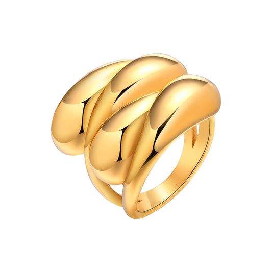 Ring Stainless Steel Smooth Water Drop Multi-Layer Gold