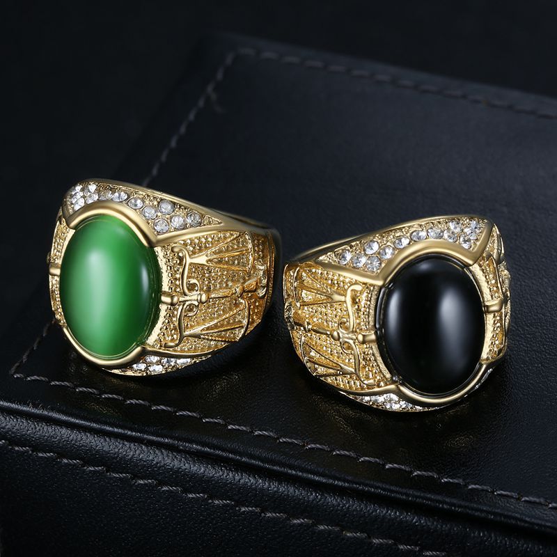 Planderful Hip Hop Ring For Men Gold Plated Stainless Steel Libra Opal Rhinestone Jewelry