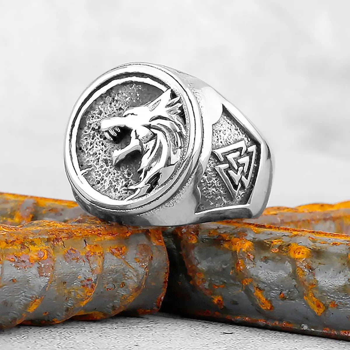 Planderful Everyday Genie Viking Odin Wolf Head Stainless Steel Ring for Men Hip Hop Style