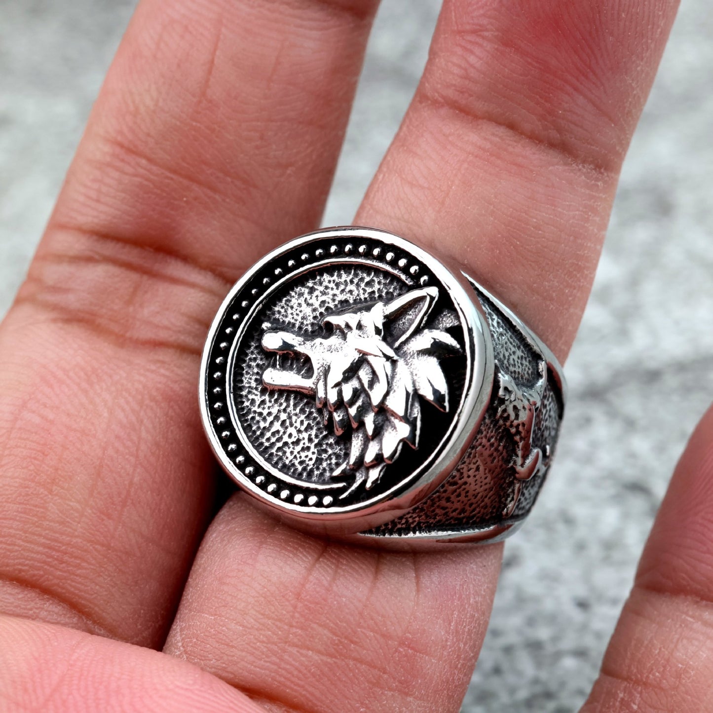 Planderful Viking Wolf Head Ring For Men Solid Stainless Steel Odin Mount Bold Retro European American Style