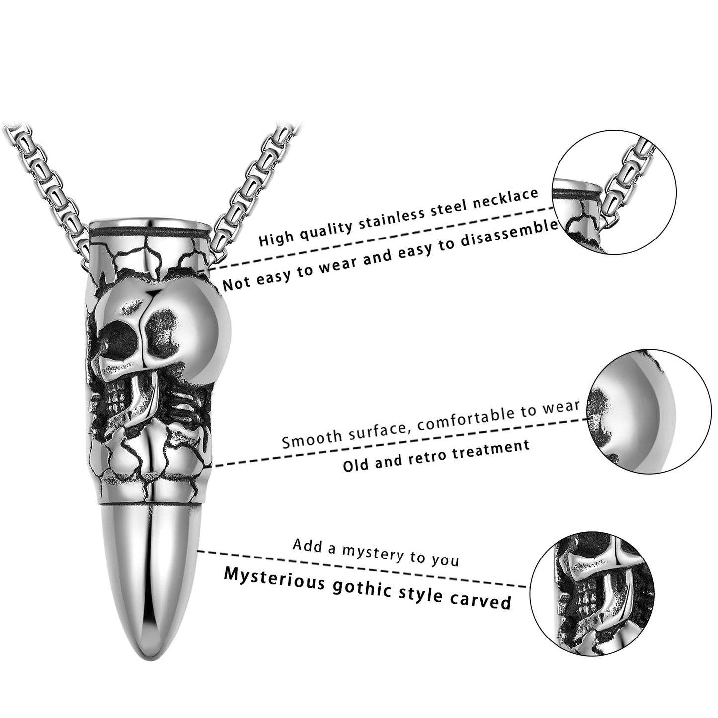 Steel Necklace - Statement Dragon Skull Pendant