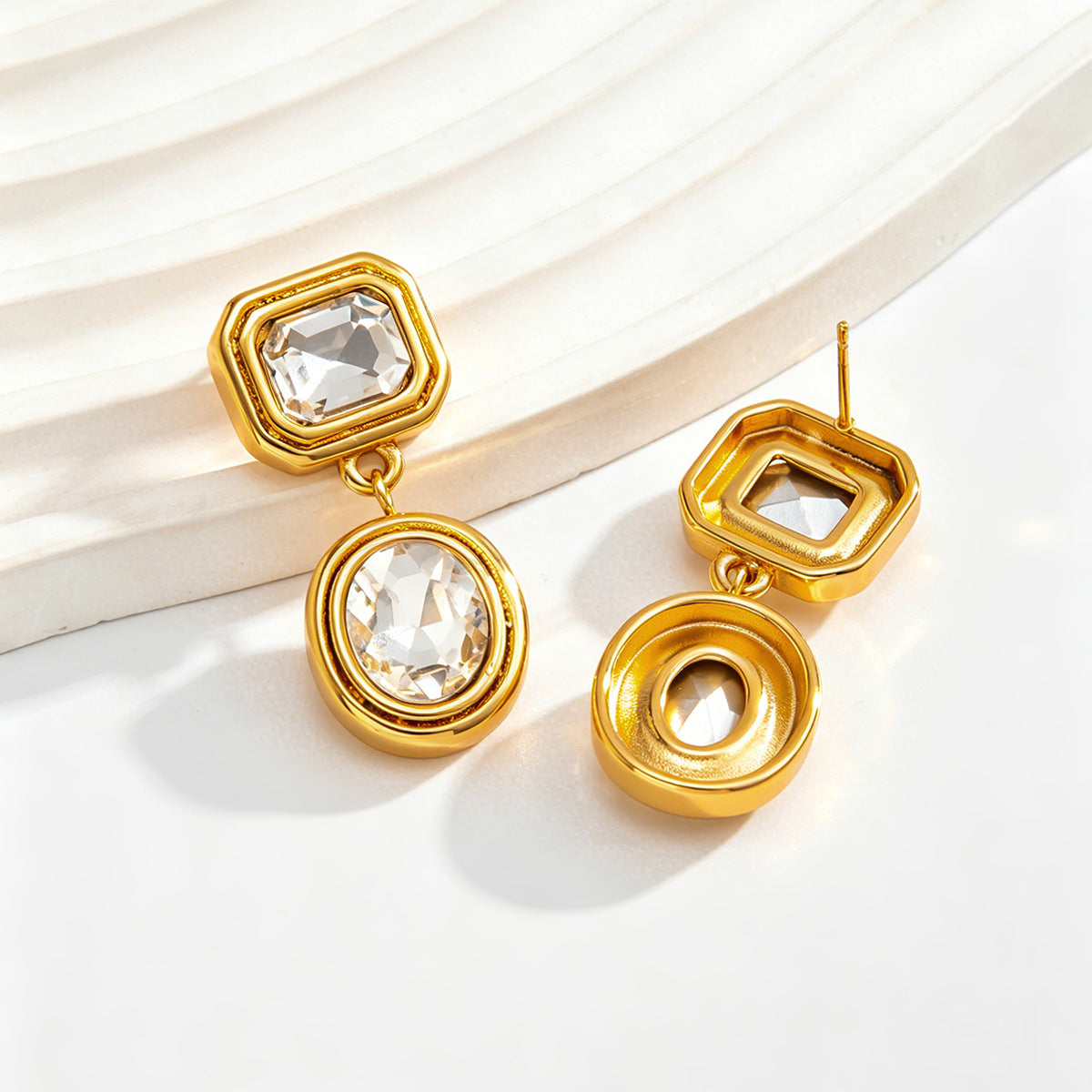 Planderful Vienna Verve European American Style Double Layer Zircon Inlaid Stainless Steel Stud Earrings For Women