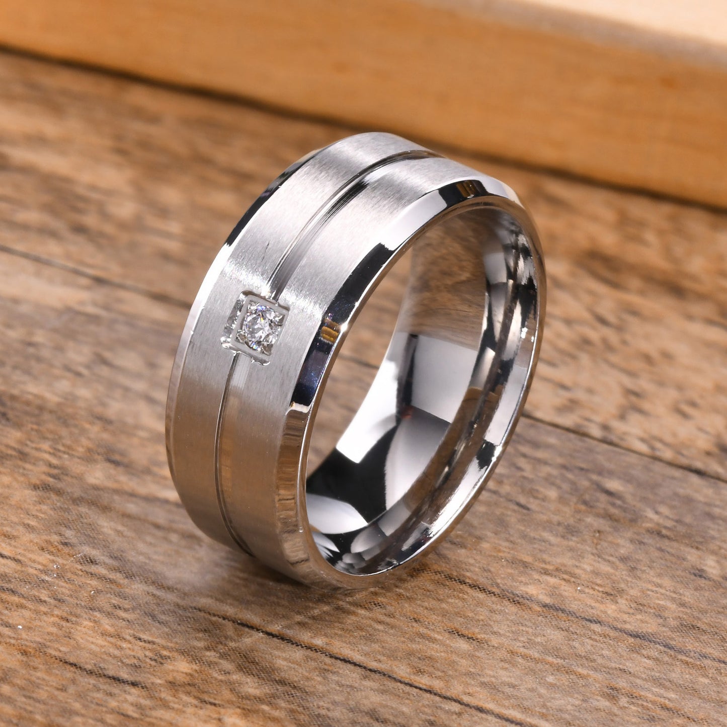 Stainless Steel Single Zircon Ring for Men, Steel Color Personalized Index Finger Ring