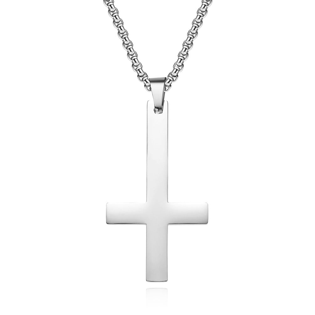 Cross-Border E-Commerce Jewelry Supply Titanium Steel Inverted Cross Necklace for Men