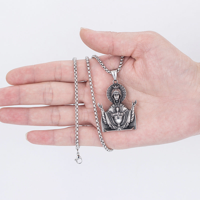 Stainless Steel Necklace – Elegant Virgin Mary Pendant For Men And Women Everyday Jewelry