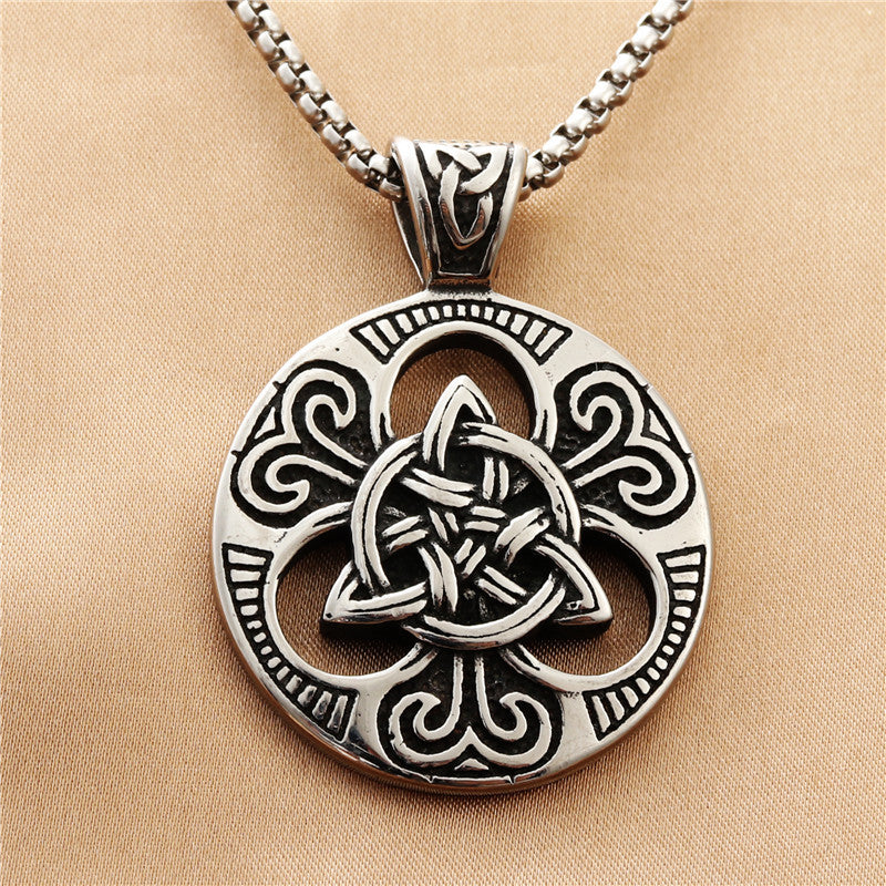Personalized Vintage Titanium Steel Irish Flower Pendant Necklace for Men