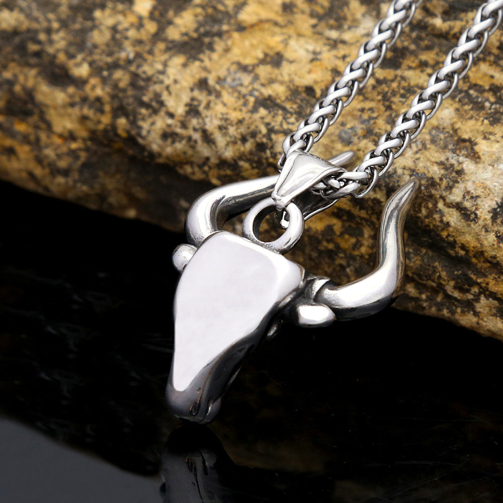 Retro Stainless Steel Bull Head Pendant Necklace for Men