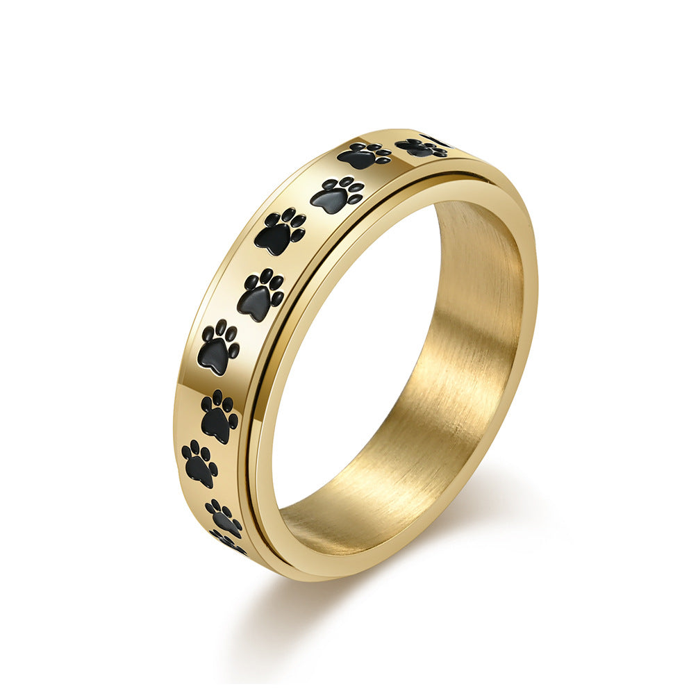 Steel Ring – Dainty Rotatable Puppy Palm Print INS Style