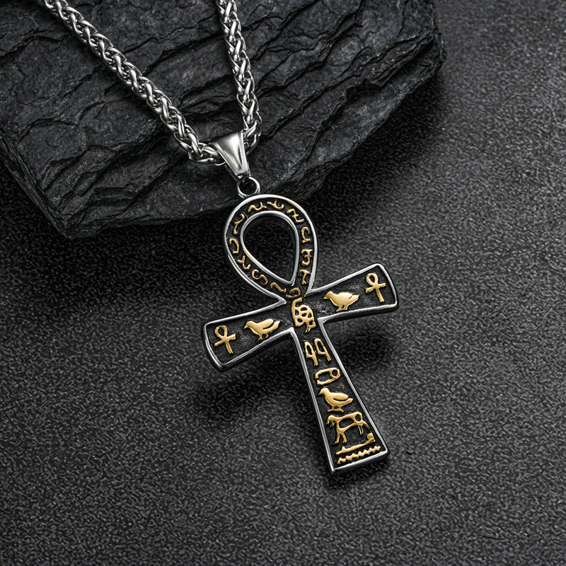 Planderful Everyday Genie Unisex Cross Necklace Egyptian Cross Pendant Steel For Men And Women Durable