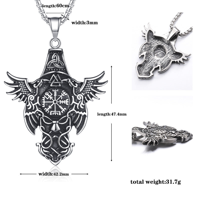 Steel Necklace – Vintage Odin Mounts Double Crow Pendant For Men And Women Norse Mythology Jewelry Gift
