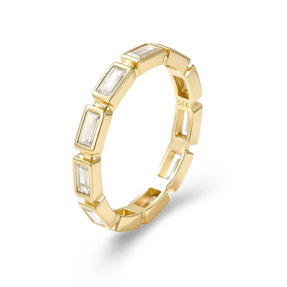 S925 Sterling Silver Geometric Rectangular Zircon Ring, Stacking And Wearing A Ring
