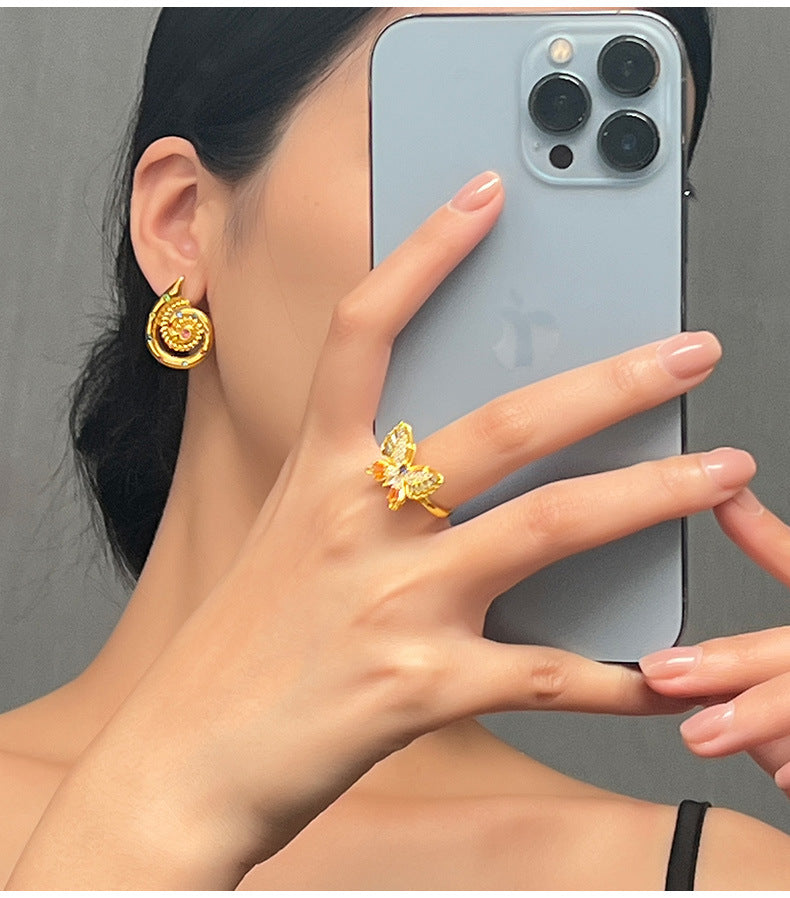 Mori Butterfly Copper Ring with Zircon Detail