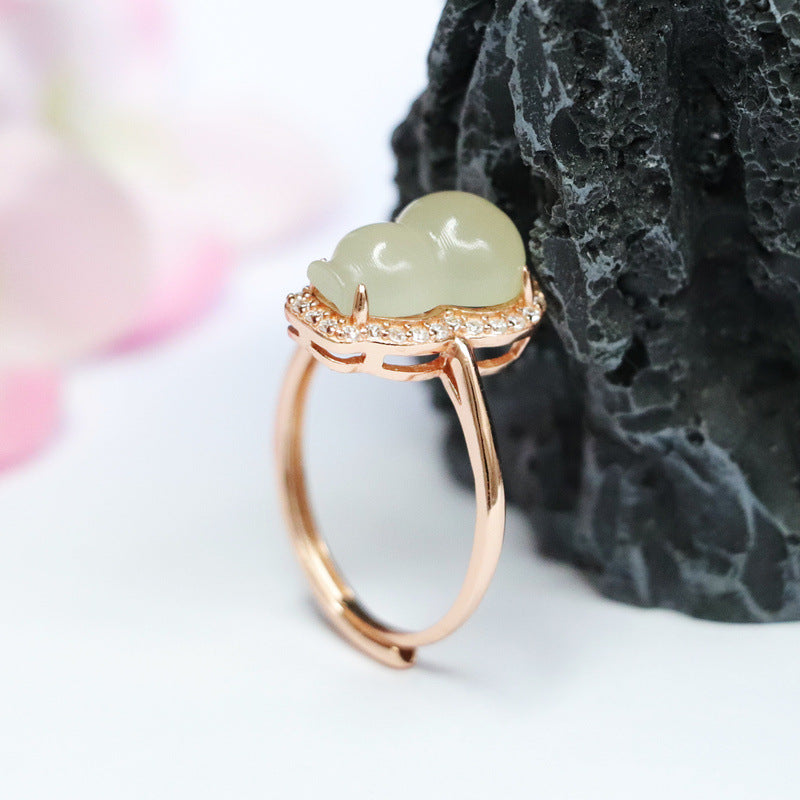 925 Sterling Silver Hetian Jade Gourd Ring