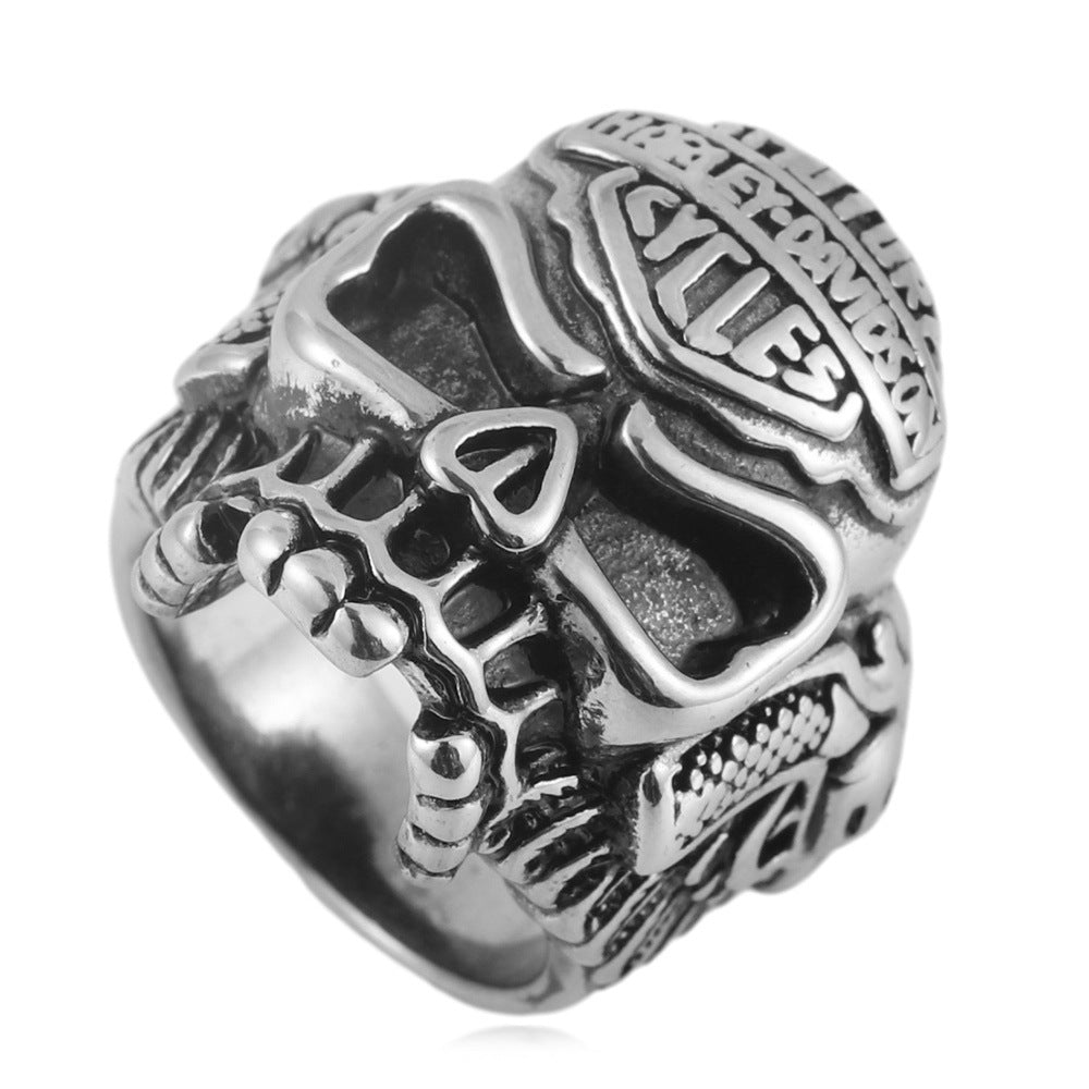 Planderful Titanium Skull Ring for Men Unisex Punk Fashion with Multi Colored Stones Durable Statement Jewelry