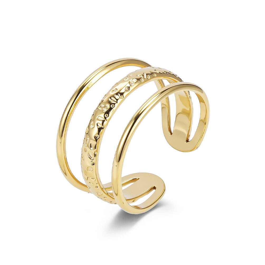 Planderful Geometric Stainless Steel Open Ring For Women Gold Plated Adjustable Fashion Jewelry