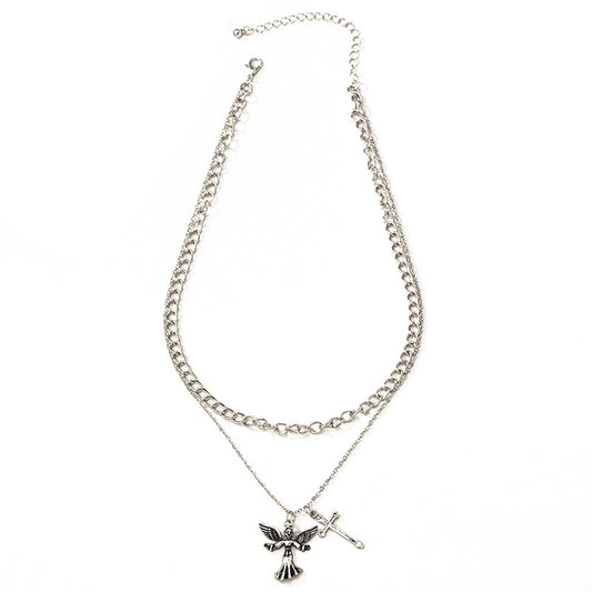 Trendy Korean Style Double Cross Pendant Necklace - Vienna Verve Collection