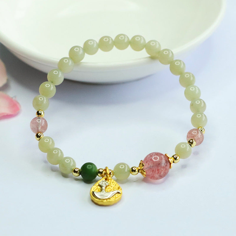 Hetian Jade & Strawberry Quartz Bracelet