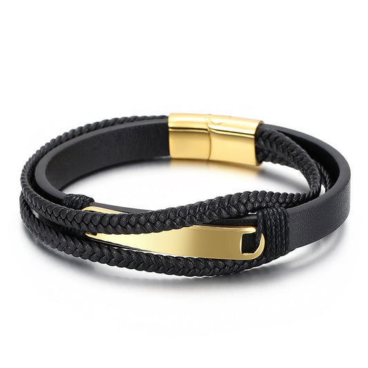 Planderful Mens Titanium Multi Layer Leather Bracelet