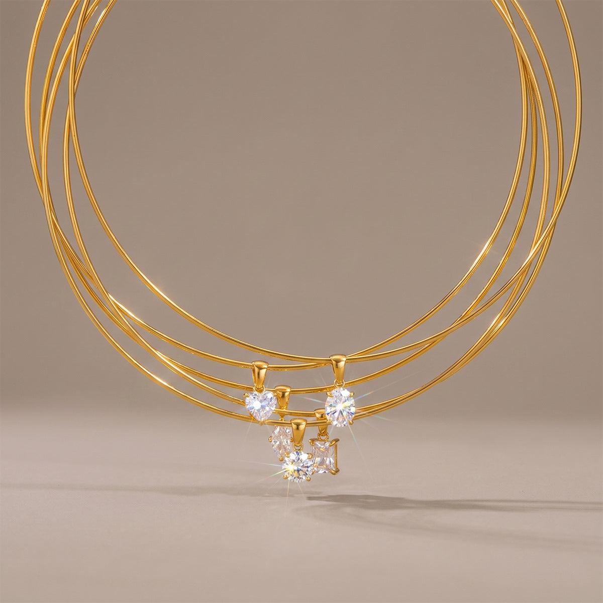 Pvd Gold-Plated Glossy Collar Collar Light Luxury Zircon Geometric Pendant Choker Necklace