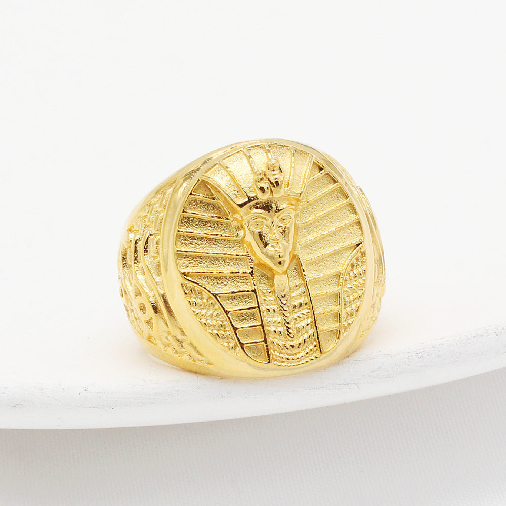 Retro Egyptian Pharaoh Men's Titanium Steel Ring with Personalized Engraving