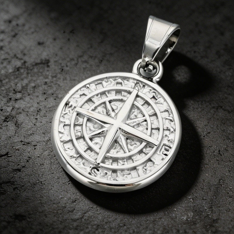 Retro Palm Round Brand Pendant Mysterious Style Nordic Old Triangular Knot Rune Stainless Necklace