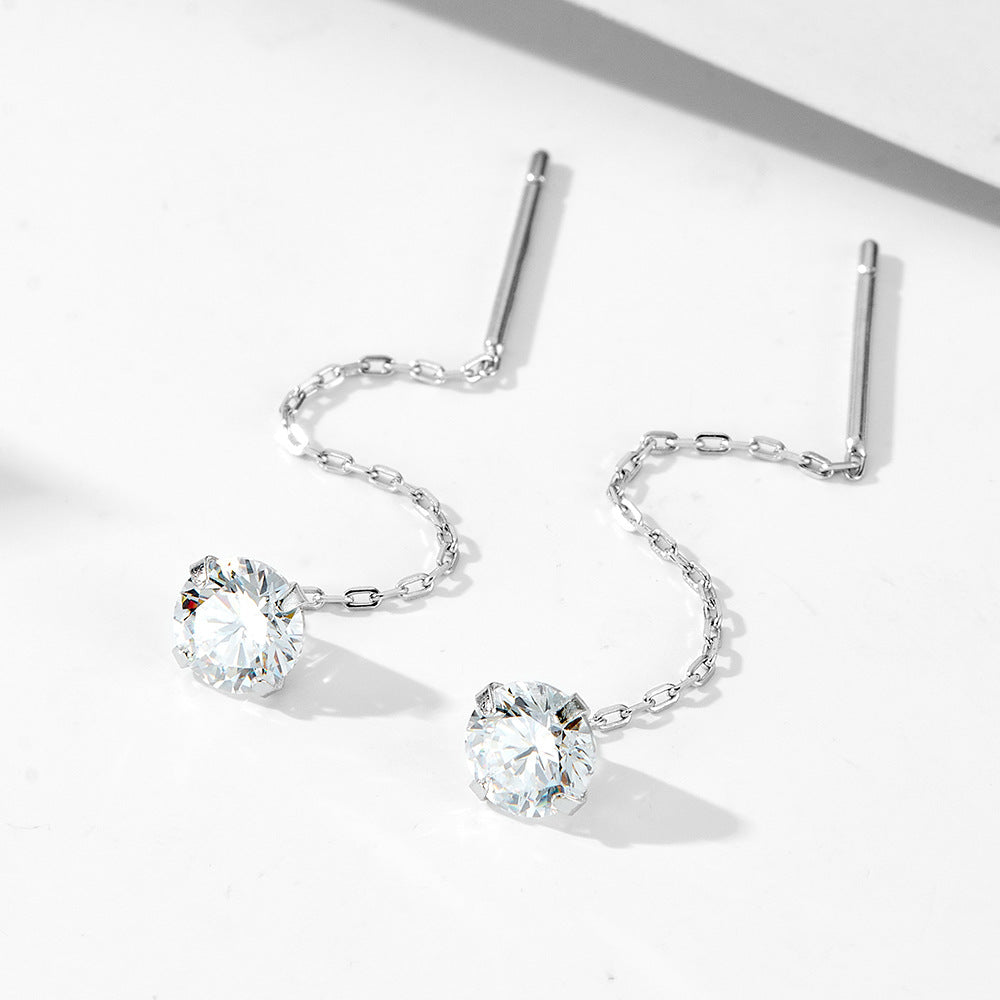 Planderful S925 Sterling Silver Zircon Earrings For Women Luxurious Fringe Chain Design