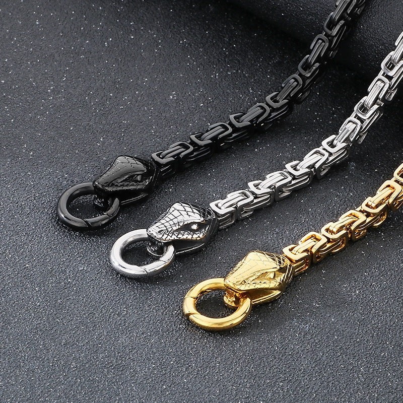Planderful Men Stainless Steel Double Snakehead Necklace