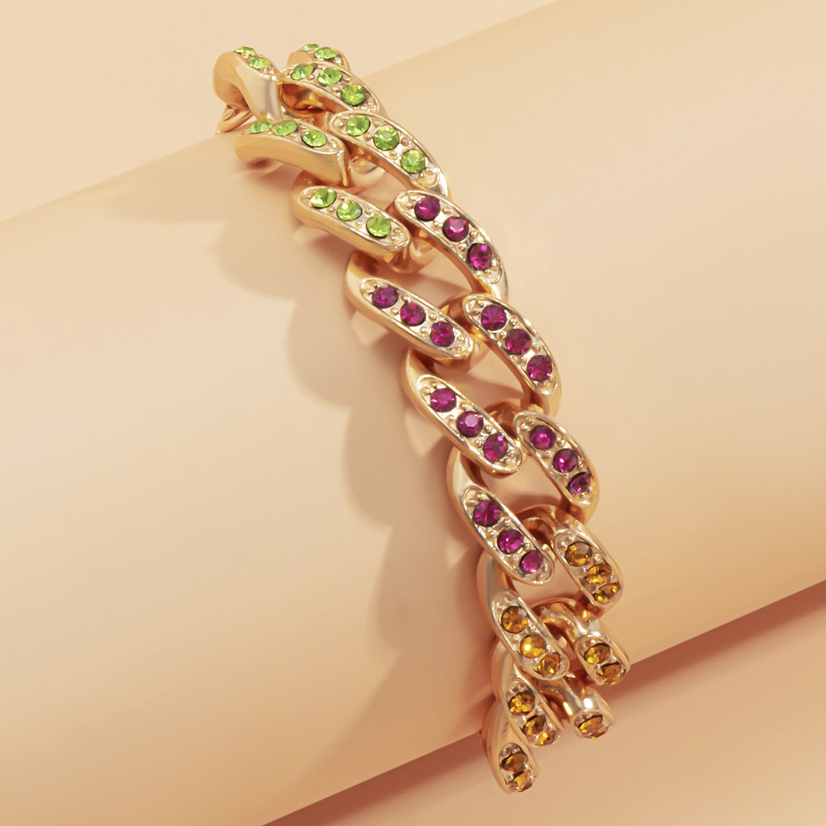 Planderful Vienna Verve Adjustable Colored Zircon Cuban Chain Bracelet For Women Statement Piece