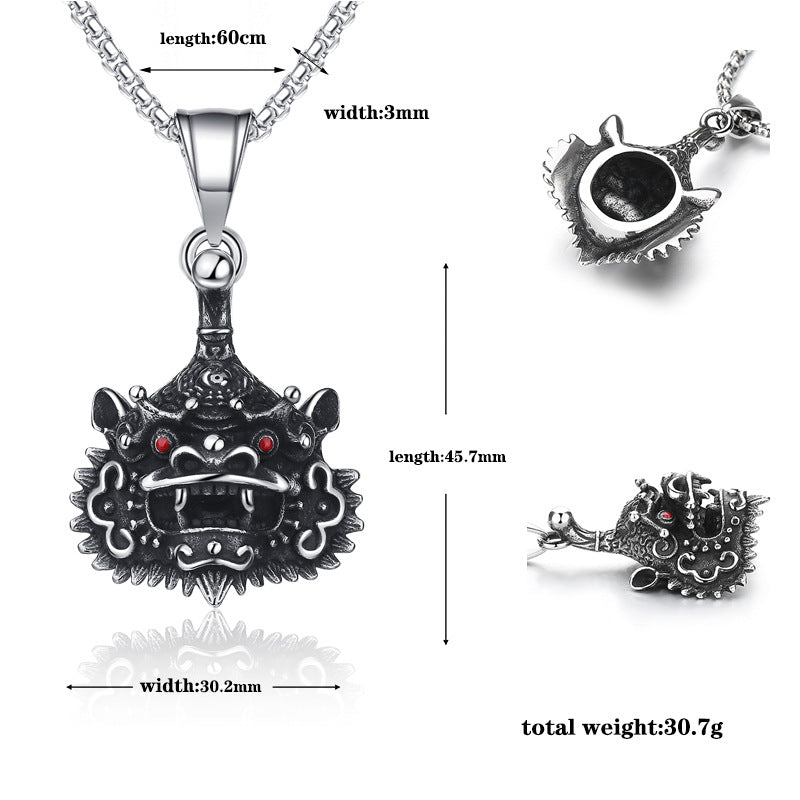 Steel Necklace - Elegant Ethnic Style With Unicorn Tiger Lion Motifs Traditional Culture Planderful