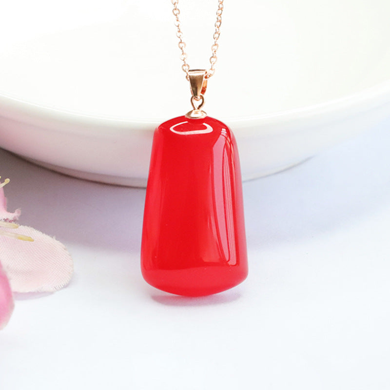 Red Agate Sterling Silver Trapezoid Pendant Necklace