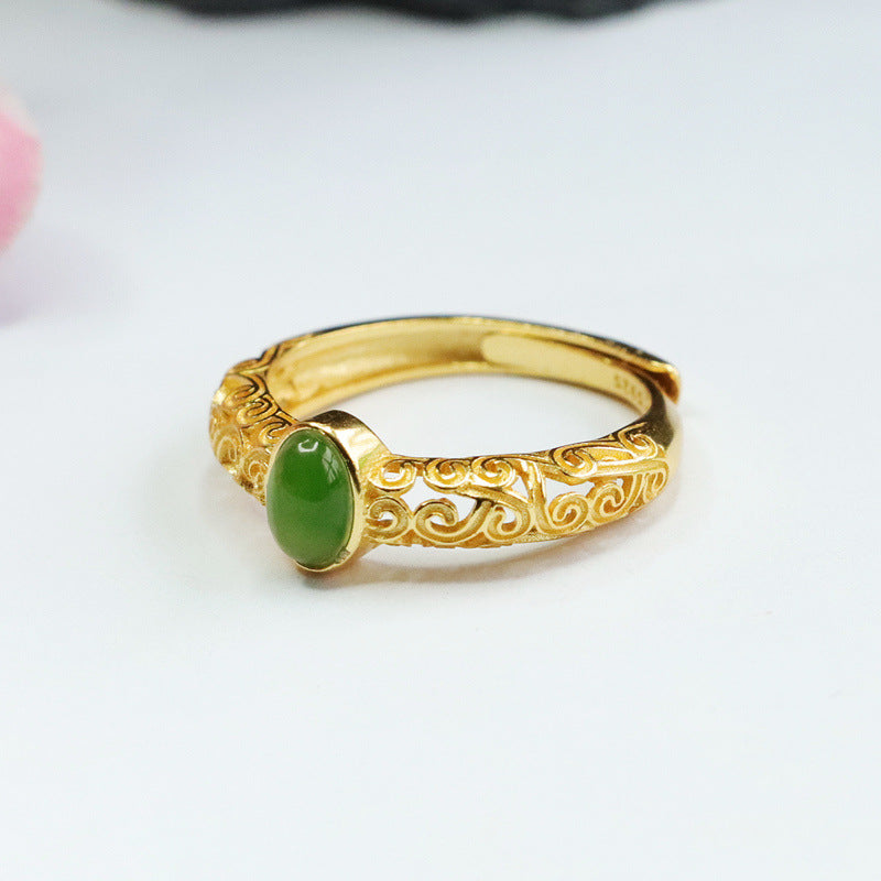 925 Sterling Silver Hetian Jasper Cloud Ring