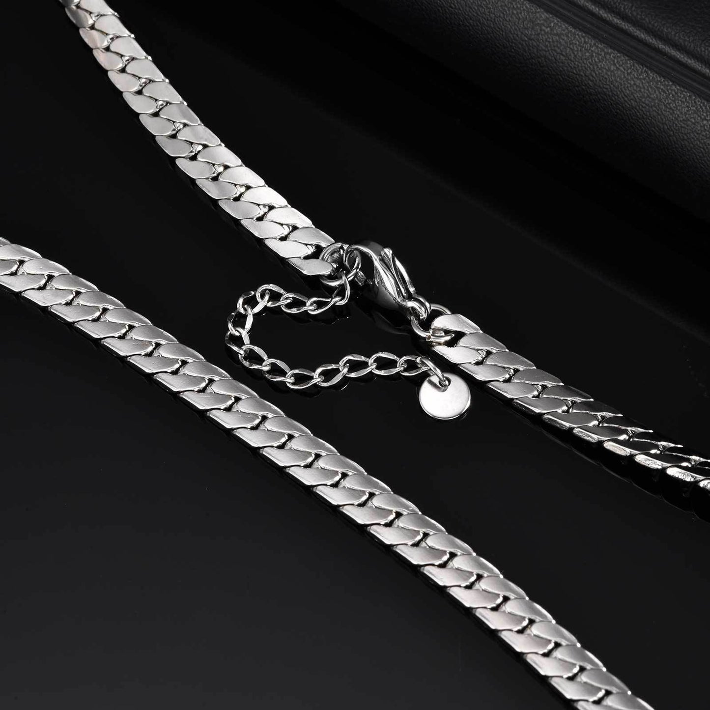 Stainless Steel Flat Four-Sided Encrypted Nk Chain Necklace Black Boys