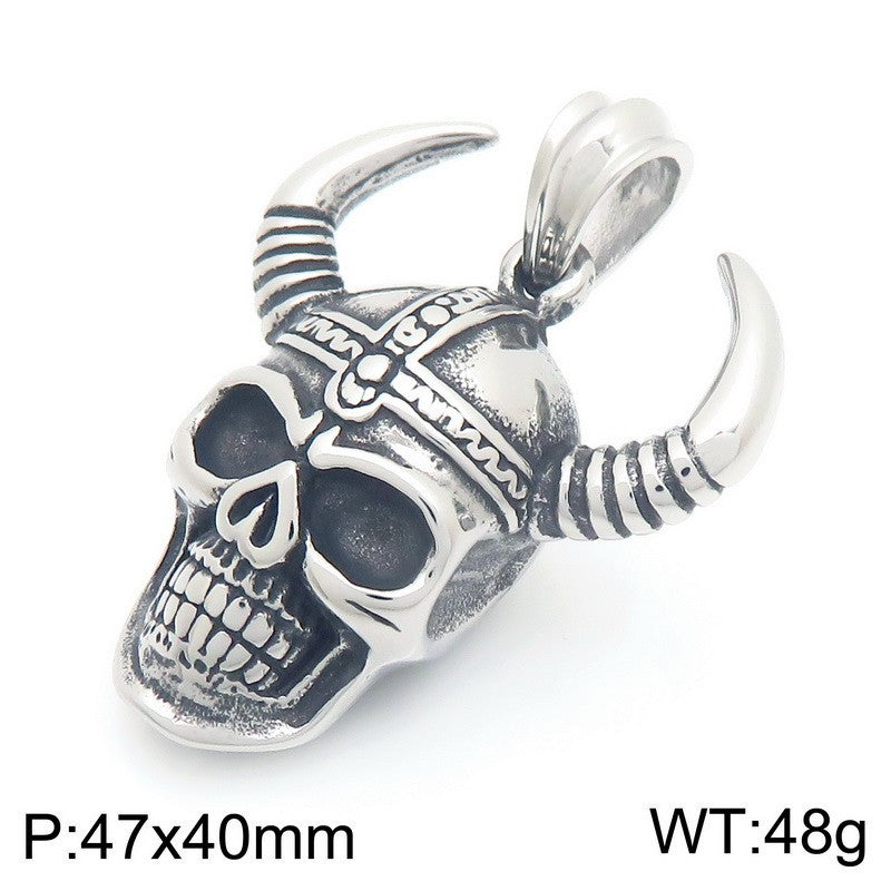 Enjoy The Punk Style Bull Head Pendant, Nordic Viking War Helmet Horn Skull Necklace