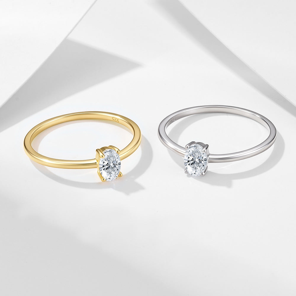S925 Sterling Silver Single Zircon Ring Style Geometric Oval Zircon Ring