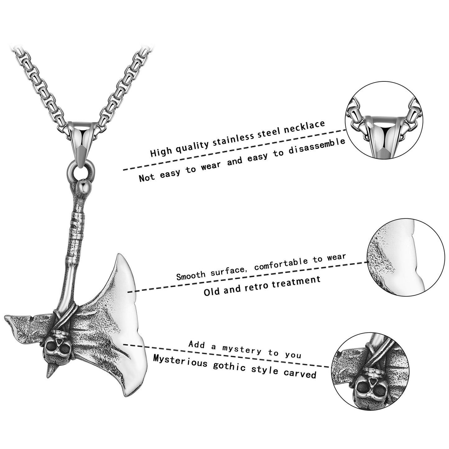 Stainless Steel Necklace - Vintage Viking Skull Tomahawk