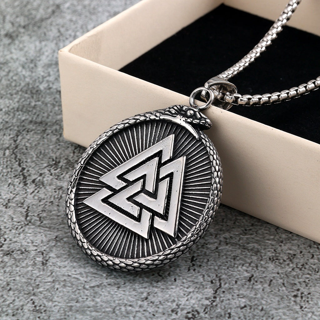 Vintage Viking Compass Stainless Steel Men's Pendant Necklace