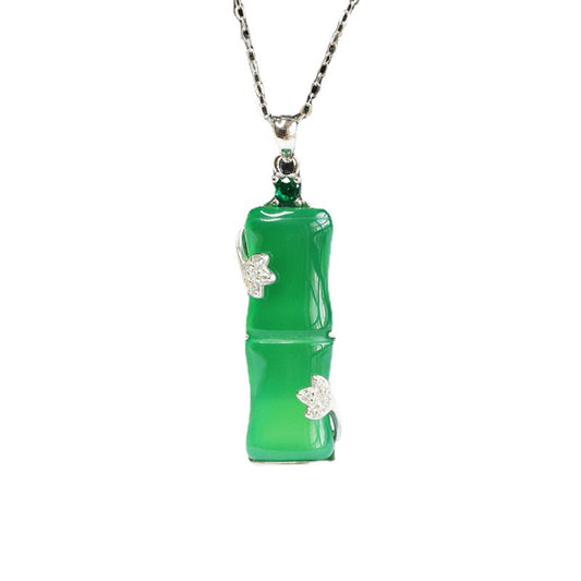 Green Chalcedony Bamboo Silver Pendant — No Chain
