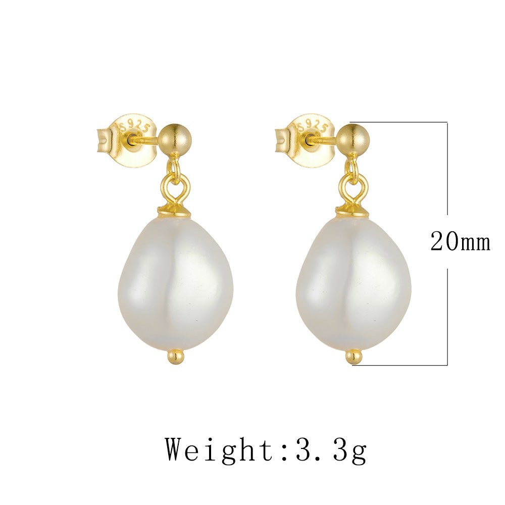 Natural Freshwater Pearl Earrings 925 Sterling Silver Baroque Irregular Pearl Stud Earrings