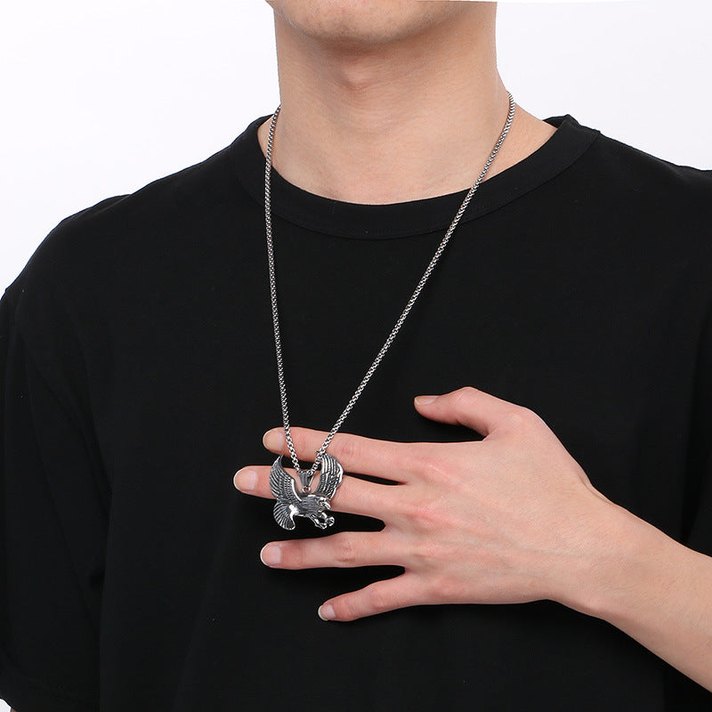 Retro Eagle Wings Pendant - European and American Style Stainless Steel Men's Jewelry